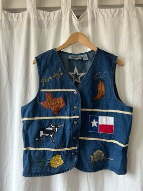 Embroidered Denim Vest - Texas Patchwork Style